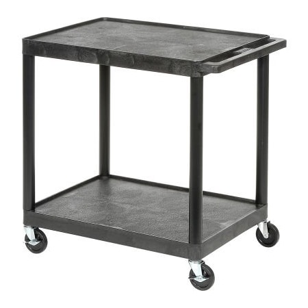 Luxor Luxor Plastic Utility Cart w/2 Shelves, 200 lb. Capacity, 24inL x 18inW x 33-1/2inH, Black HE32-B